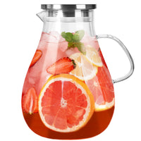 Set of 2 Glass Pitcher with Lid,2 Quart (64 oz / 1.9 Liter) Leak Proof,Glass Water Jugs, BPA-Free,Microwave & Dishwasher Safe Pitcher,Sun & Iced Tea, Sangria,Cold Brew Coffee & More