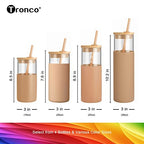 Tronco 20 oz Glass Tumbler with Lid and Straw, Iced Coffee Cup and Smoothie Cup with Bamboo Lids & Protective Silicone Sleeve, Dishwasher Safe, BPA-Free, Glass Cup 1 Pack