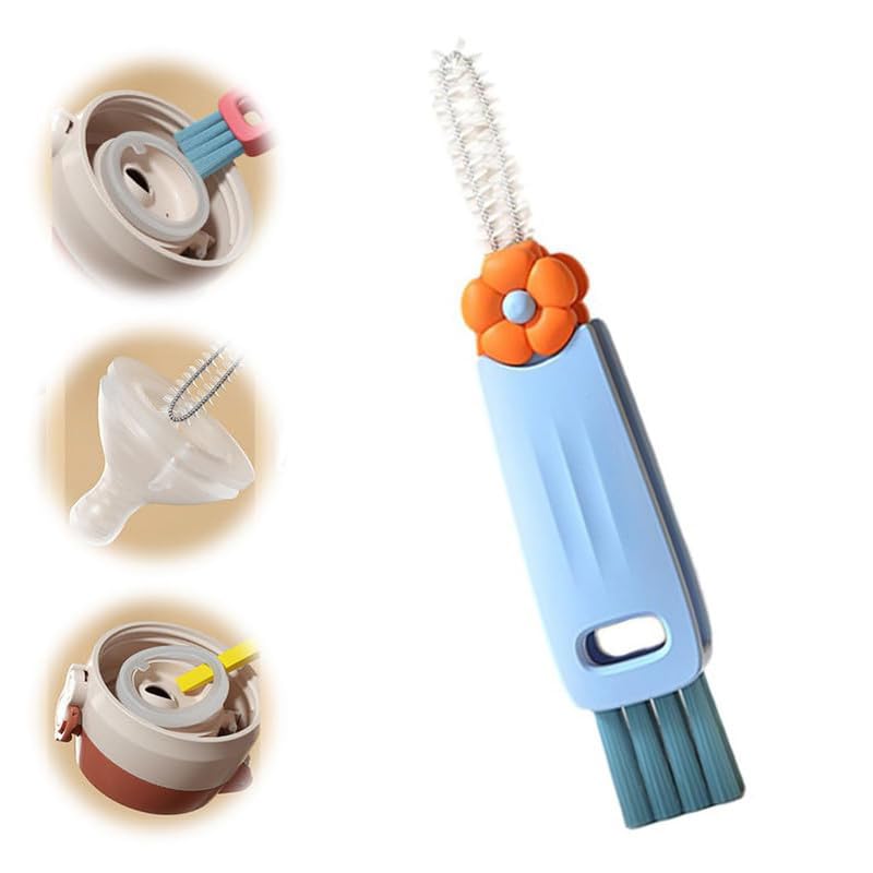3 in 1 Cup Lid Cleaning Brush, 2024 Multifunctional Crevice Portable Cup Lid Cleaning Brush for Bottle Gap Tight Spaces Cup (B-Green)