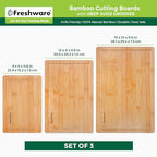Bamboo Cutting Boards for Kitchen [Set of 3] Wood Cutting Board for Chopping Meat, Vegetables, Fruits, Cheese, Knife Friendly Serving Tray with Handles