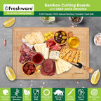 Bamboo Cutting Boards for Kitchen [Set of 3] Wood Cutting Board for Chopping Meat, Vegetables, Fruits, Cheese, Knife Friendly Serving Tray with Handles