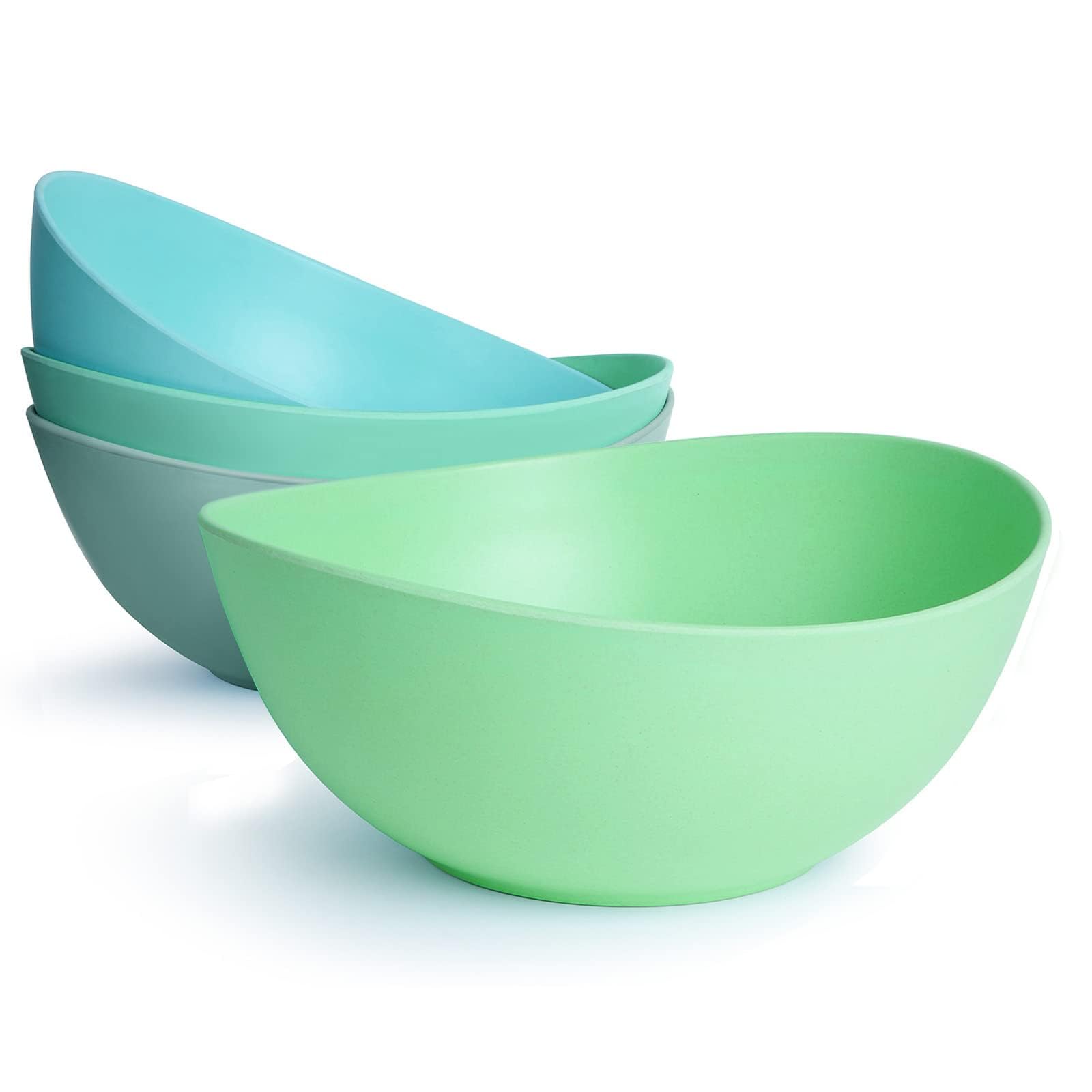 9.6'' Serving Bowls, 84oz Bamboo Fiber Salad Bowl Set of 4, Deep Serving Bowls Set, Large Oval Individual Bowls for Eating Salad/Pasta/Cereal/Pho, Ideal for Home & Restaurant (Matte White)