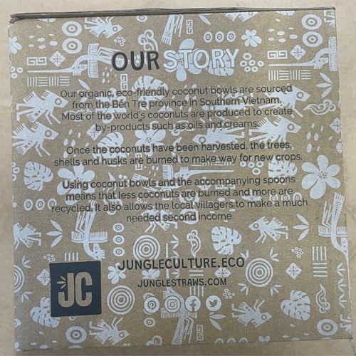 Jungle Culture 2 Polished Coconut Bowl and Wooden Spoons Set with Bamboo Straws • Natural Coconut Smoothie Bowls • Healthy Choice Coco Shell Acai & Buddha Bowls • Eco Friendly Vegan Gifts