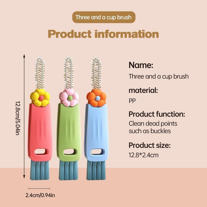 3 in 1 Cup Lid Cleaning Brush, 2024 Multifunctional Crevice Portable Cup Lid Cleaning Brush for Bottle Gap Tight Spaces Cup (B-Green)