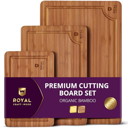 ROYAL CRAFT WOOD Wooden Cutting Boards for Kitchen Meal Prep & Serving - Bamboo Wood Serving Board Set - Charcuterie & Chopping Butcher Block for Meat