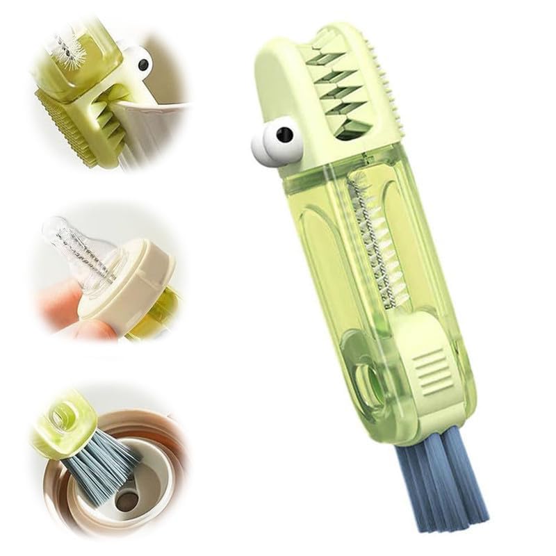 3 in 1 Cup Lid Cleaning Brush, 2024 Multifunctional Crevice Portable Cup Lid Cleaning Brush for Bottle Gap Tight Spaces Cup (B-Green)