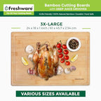 Bamboo Cutting Boards for Kitchen [Set of 3] Wood Cutting Board for Chopping Meat, Vegetables, Fruits, Cheese, Knife Friendly Serving Tray with Handles