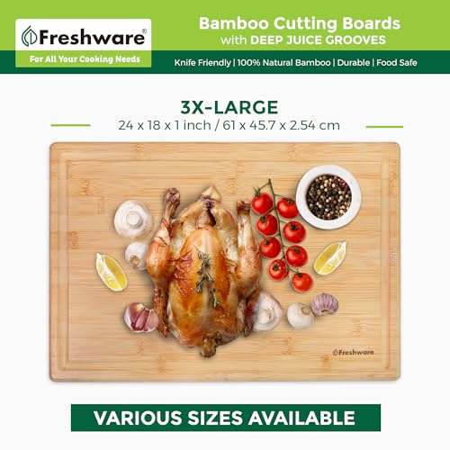 Bamboo Cutting Boards for Kitchen [Set of 3] Wood Cutting Board for Chopping Meat, Vegetables, Fruits, Cheese, Knife Friendly Serving Tray with Handles