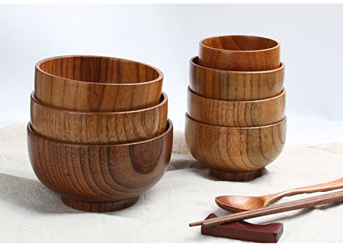 Handmade Wood Bowl, Mug, for Rice, Soup, Dip, Coffee, Tea, Decoration (4PCS Jujube Bowls, M: 4.5'' Dia x 2.6'' High)