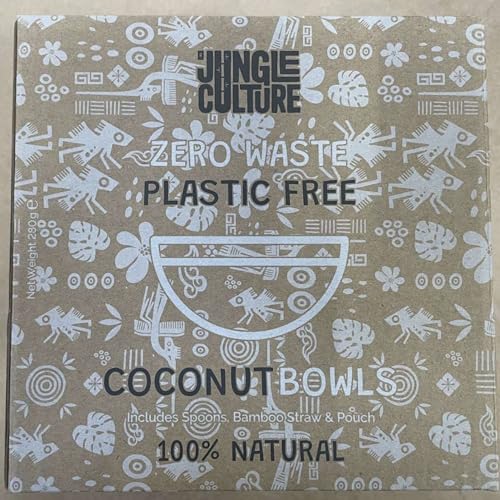 Jungle Culture 2 Polished Coconut Bowl and Wooden Spoons Set with Bamboo Straws • Natural Coconut Smoothie Bowls • Healthy Choice Coco Shell Acai & Buddha Bowls • Eco Friendly Vegan Gifts