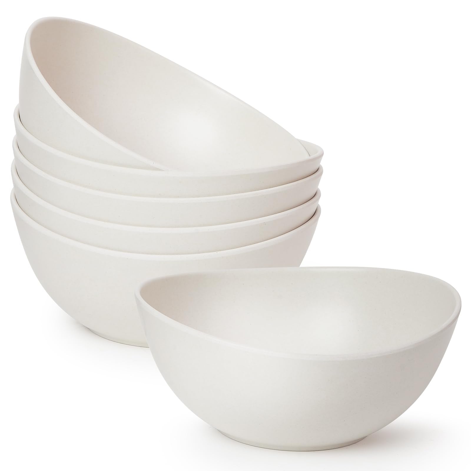 9.6'' Serving Bowls, 84oz Bamboo Fiber Salad Bowl Set of 4, Deep Serving Bowls Set, Large Oval Individual Bowls for Eating Salad/Pasta/Cereal/Pho, Ideal for Home & Restaurant (Matte White)