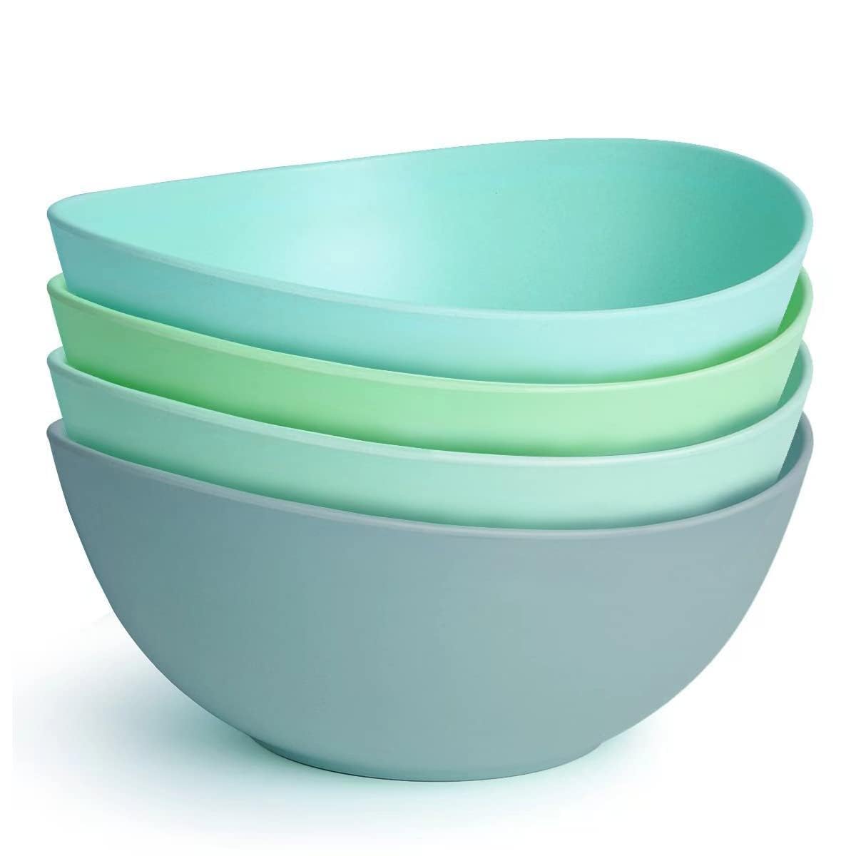 9.6'' Serving Bowls, 84oz Bamboo Fiber Salad Bowl Set of 4, Deep Serving Bowls Set, Large Oval Individual Bowls for Eating Salad/Pasta/Cereal/Pho, Ideal for Home & Restaurant (Matte White)