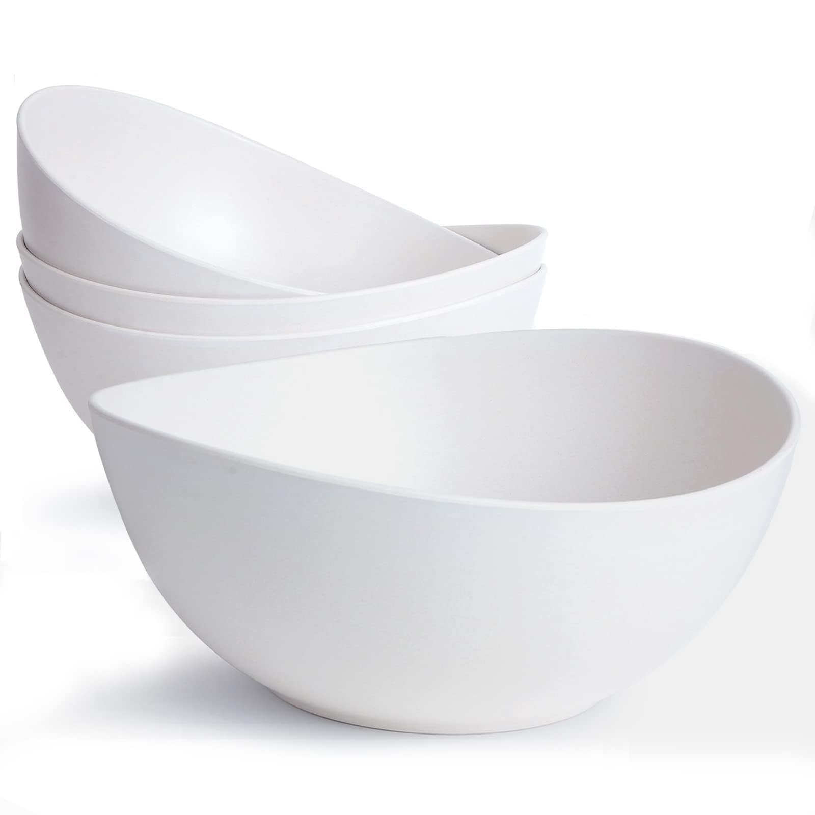 9.6'' Serving Bowls, 84oz Bamboo Fiber Salad Bowl Set of 4, Deep Serving Bowls Set, Large Oval Individual Bowls for Eating Salad/Pasta/Cereal/Pho, Ideal for Home & Restaurant (Matte White)