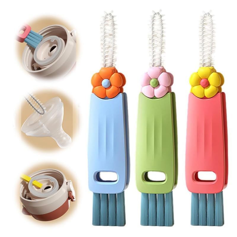 3 in 1 Cup Lid Cleaning Brush, 2024 Multifunctional Crevice Portable Cup Lid Cleaning Brush for Bottle Gap Tight Spaces Cup (B-Green)