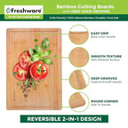 Bamboo Cutting Boards for Kitchen [Set of 3] Wood Cutting Board for Chopping Meat, Vegetables, Fruits, Cheese, Knife Friendly Serving Tray with Handles