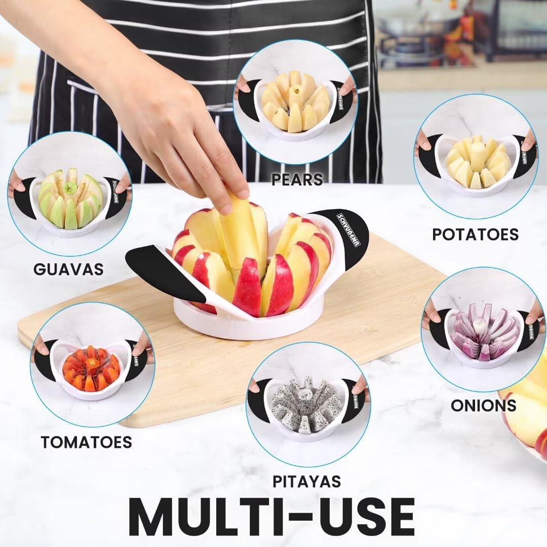 SCHVUBENR 4.72 Inch Large Apple Slicer with 12 Blades - Professional Apple Cutter - Stainless Steel Apple Corer - Sharp Apple Slicer and Corer - Apple Corer Tool - Dishwasher Safe(Black)