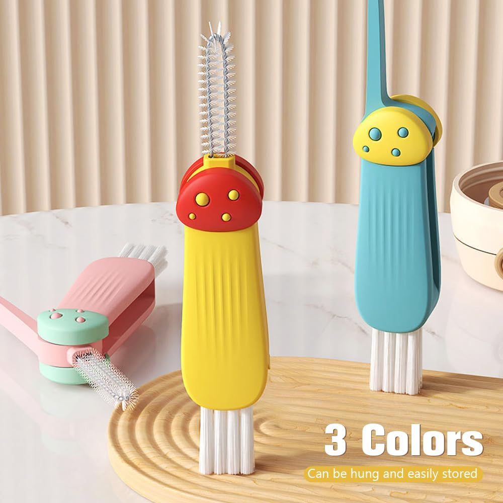 3 in 1 Cup Lid Cleaning Brush, 2024 Multifunctional Crevice Portable Cup Lid Cleaning Brush for Bottle Gap Tight Spaces Cup (B-Green)