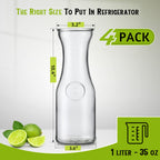 Set of 6 Glass Carafe with Lid, 1 Liter Beverage Serveware Carafe, Clear Glass Pitcher for Mimosa Bar, Brunch, Cold Water, Juice, Milk, Iced Tea, Lemonade