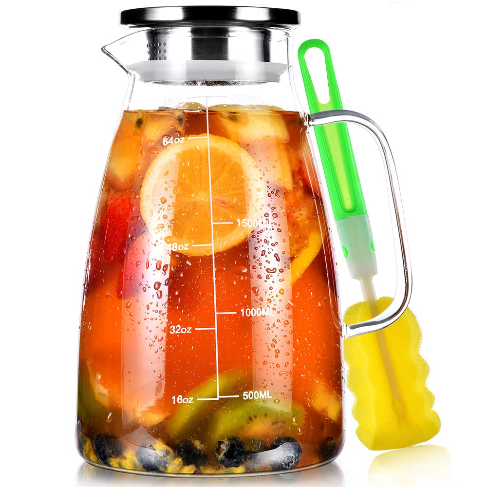 1 Gallon 128oz Glass Pitcher, Water Pitcher with Lid and Spout, Glass Carafe for Hot/Cold Drink, Water Jug for Iced Tea, Coffee, Juice, Milk, Beverage (Extra-Wide Mouth)