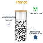 Tronco 20 oz Glass Tumbler with Lid and Straw, Iced Coffee Cup and Smoothie Cup with Bamboo Lids & Protective Silicone Sleeve, Dishwasher Safe, BPA-Free, Glass Cup 1 Pack