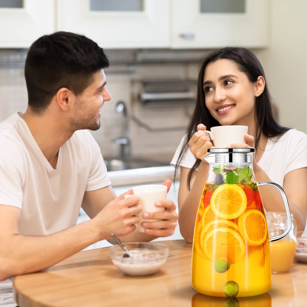 1 Gallon 128oz Glass Pitcher, Water Pitcher with Lid and Spout, Glass Carafe for Hot/Cold Drink, Water Jug for Iced Tea, Coffee, Juice, Milk, Beverage (Extra-Wide Mouth)