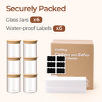 ComSaf 1 Qt Glass Storage Containers with Lids, Glass Jars with Lids, Clear Food Storage Jar, Round Canister Set of 6, Pantry Organizers for Cookie Pasta Flour Rice Tea Coffee Bean