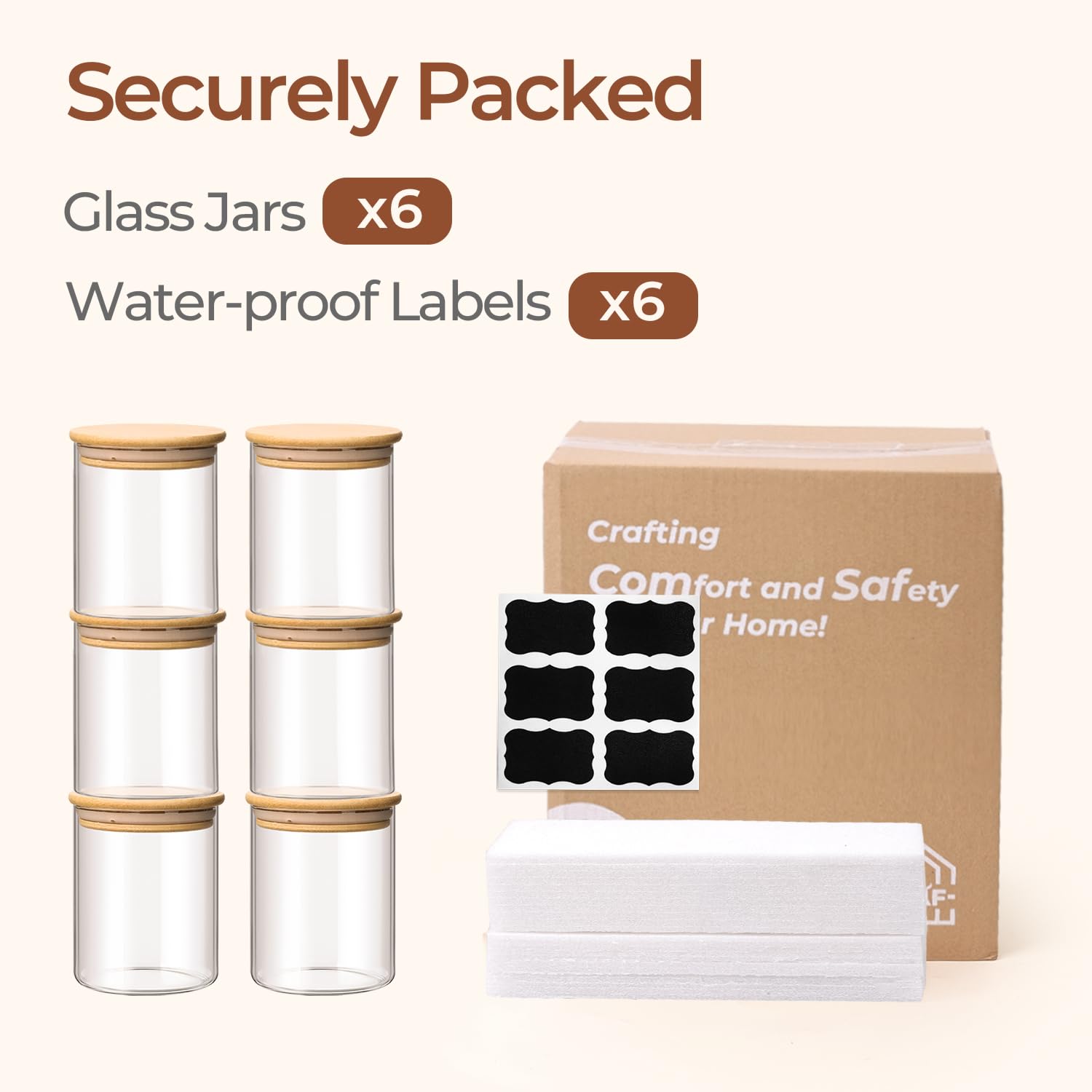 ComSaf 1 Qt Glass Storage Containers with Lids, Glass Jars with Lids, Clear Food Storage Jar, Round Canister Set of 6, Pantry Organizers for Cookie Pasta Flour Rice Tea Coffee Bean