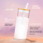 Tronco 20 oz Glass Tumbler with Lid and Straw, Iced Coffee Cup and Smoothie Cup with Bamboo Lids & Protective Silicone Sleeve, Dishwasher Safe, BPA-Free, Glass Cup 1 Pack