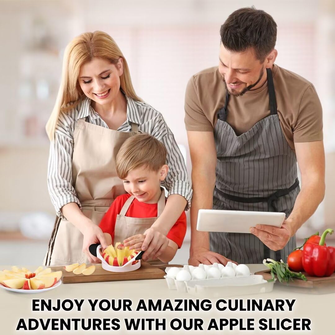 SCHVUBENR 4.72 Inch Large Apple Slicer with 12 Blades - Professional Apple Cutter - Stainless Steel Apple Corer - Sharp Apple Slicer and Corer - Apple Corer Tool - Dishwasher Safe(Black)