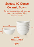 Sweese 4 oz Very Small White Porcelain Bowls - Set of 6 Dipping, Sauce, Salsa & Snack Bowls, Mini Ceramic Bowls for Condiments & Charcuterie