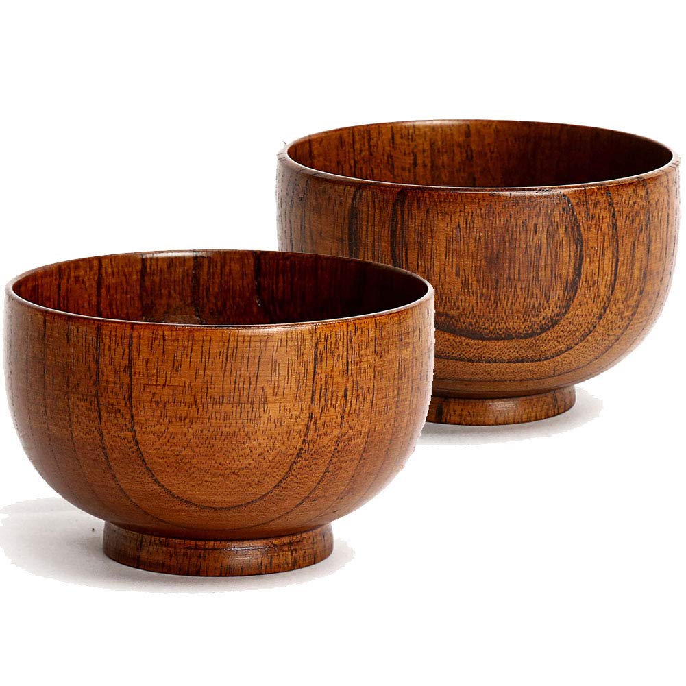 Handmade Wood Bowl, Mug, for Rice, Soup, Dip, Coffee, Tea, Decoration (4PCS Jujube Bowls, M: 4.5'' Dia x 2.6'' High)