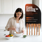 Riveira Premium Brown Bamboo Wooden Spoons for Cooking Set of 9 – Premium Brown Bamboo Wooden Cooking Utensils, Wooden Spatula, Wooden Spoon - Premium Quality Wooden Utensil Set for Non-Toxic Cooking