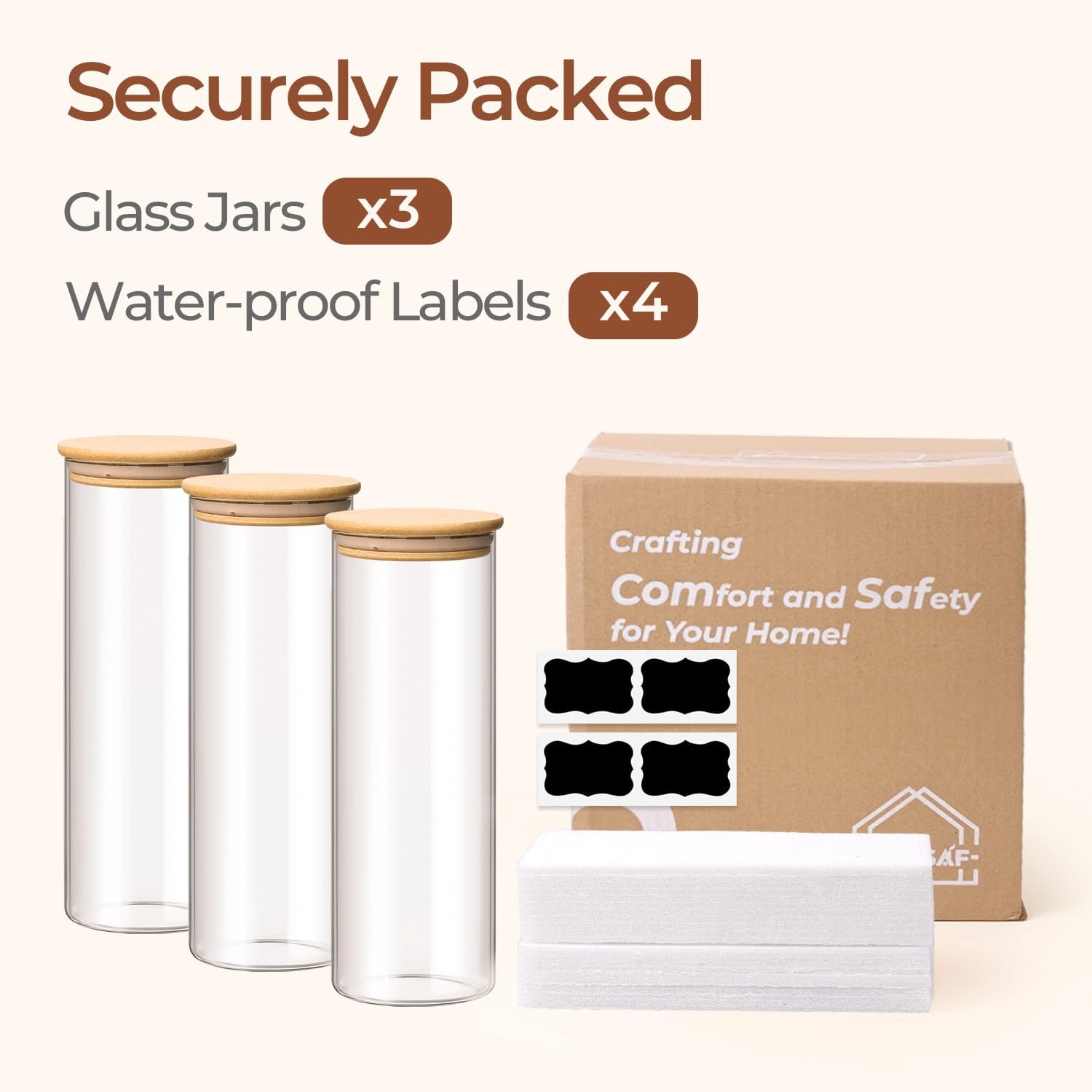 ComSaf 1 Qt Glass Storage Containers with Lids, Glass Jars with Lids, Clear Food Storage Jar, Round Canister Set of 6, Pantry Organizers for Cookie Pasta Flour Rice Tea Coffee Bean