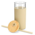 Tronco 20 oz Glass Tumbler with Lid and Straw, Iced Coffee Cup and Smoothie Cup with Bamboo Lids & Protective Silicone Sleeve, Dishwasher Safe, BPA-Free, Glass Cup 1 Pack