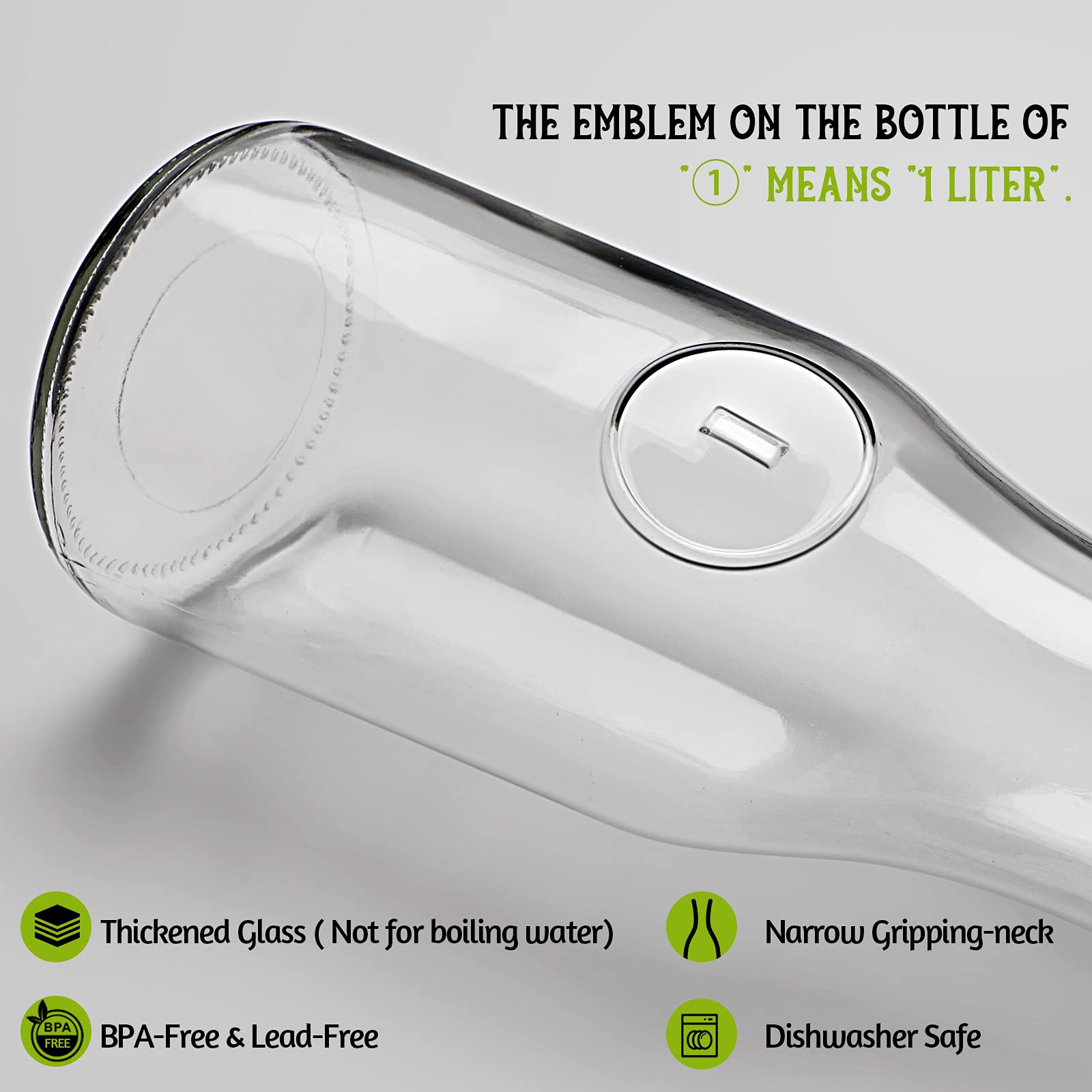 Set of 6 Glass Carafe with Lid, 1 Liter Beverage Serveware Carafe, Clear Glass Pitcher for Mimosa Bar, Brunch, Cold Water, Juice, Milk, Iced Tea, Lemonade