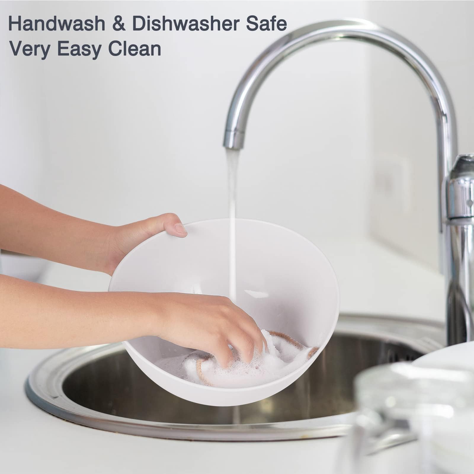 9.6'' Serving Bowls, 84oz Bamboo Fiber Salad Bowl Set of 4, Deep Serving Bowls Set, Large Oval Individual Bowls for Eating Salad/Pasta/Cereal/Pho, Ideal for Home & Restaurant (Matte White)