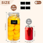 ComSaf Large Glass Jars with Lid 64 oz, Large Mason Jars Set of 3, Glass Canisters with Airtight Lids, Half Gallon Canning Jar with Seal Wire Clip Fastening for Kitchen, Pickle, Flour, Sugar, Cereal
