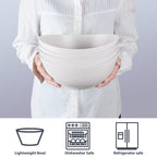 9.6'' Serving Bowls, 84oz Bamboo Fiber Salad Bowl Set of 4, Deep Serving Bowls Set, Large Oval Individual Bowls for Eating Salad/Pasta/Cereal/Pho, Ideal for Home & Restaurant (Matte White)