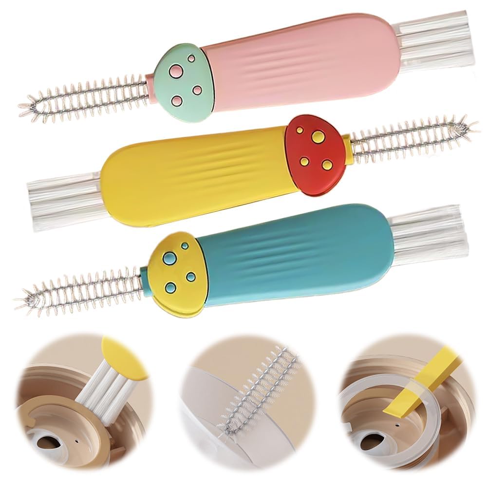 3 in 1 Cup Lid Cleaning Brush, 2024 Multifunctional Crevice Portable Cup Lid Cleaning Brush for Bottle Gap Tight Spaces Cup (B-Green)