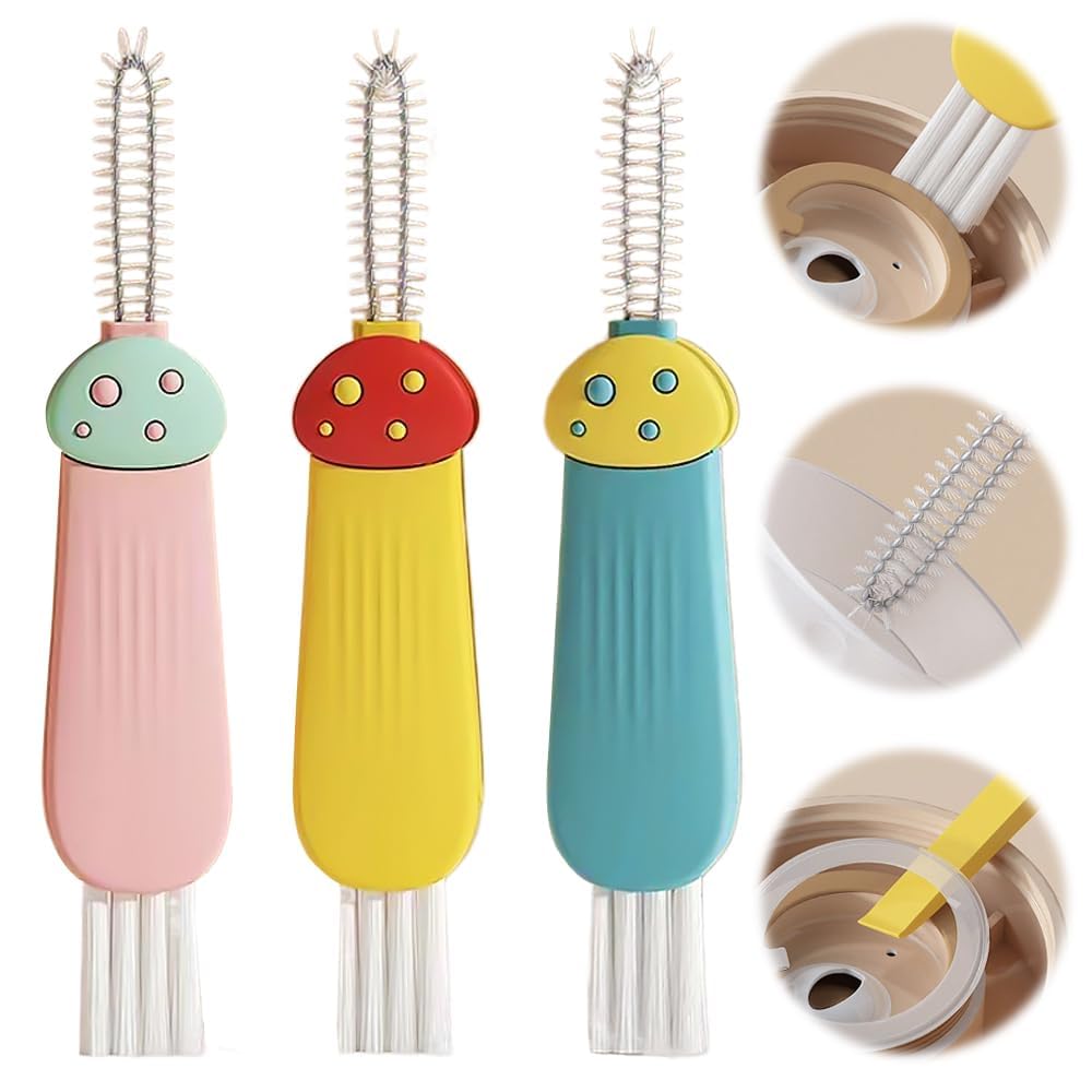 3 in 1 Cup Lid Cleaning Brush, 2024 Multifunctional Crevice Portable Cup Lid Cleaning Brush for Bottle Gap Tight Spaces Cup (B-Green)