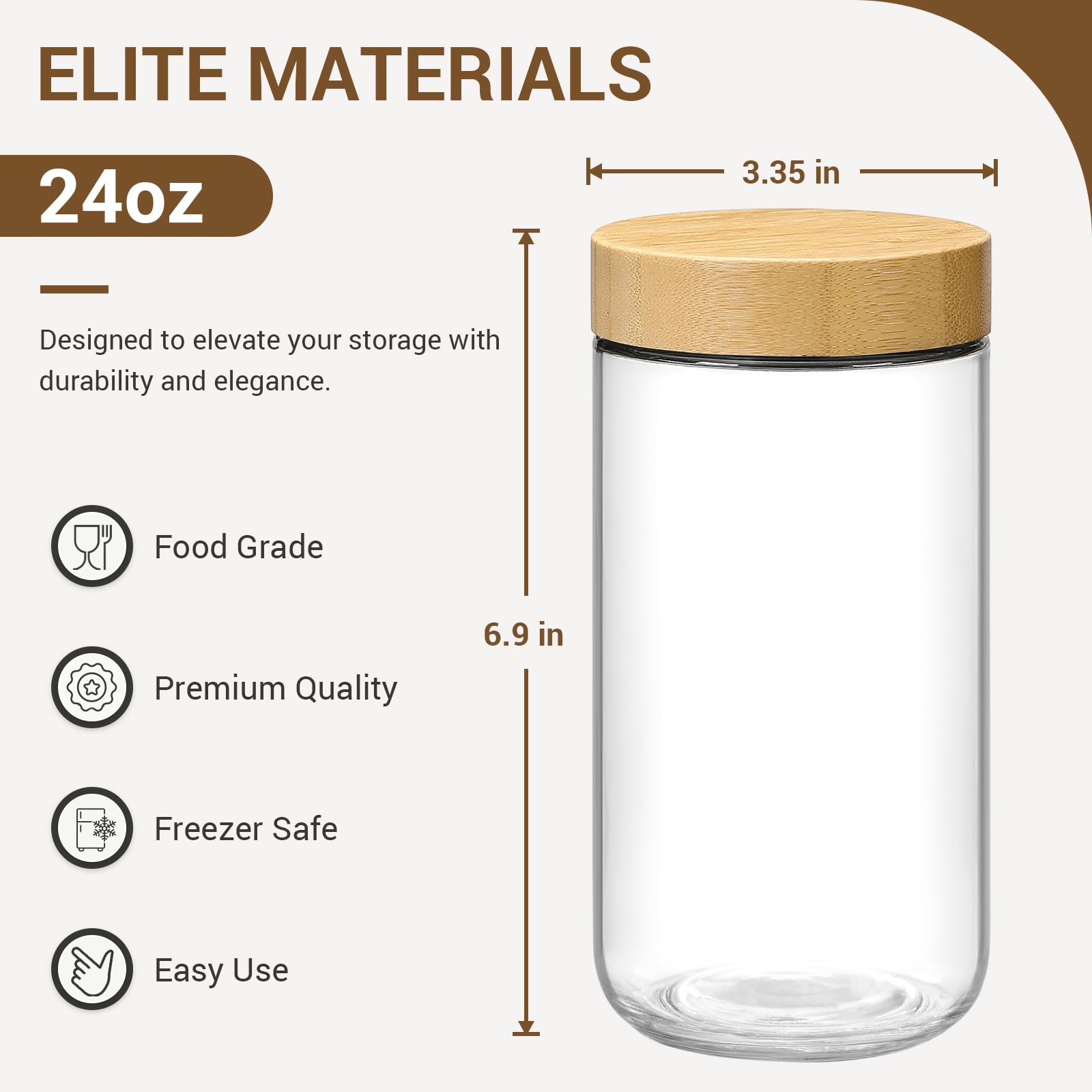 NETANY 4-pack 16oz Glass jars with Airtight Lids, Overnight Oats Containers with Bamboo Lids, Wide mouth Mason Salad jars, Glass Food Storage Containers for Snacks Yogurt Spice Sugar