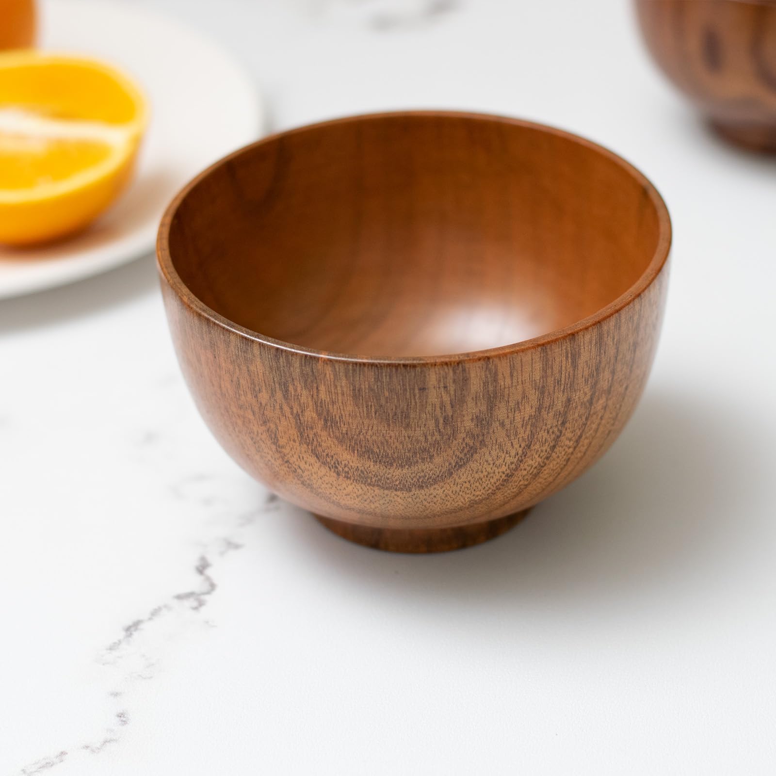 Handmade Wood Bowl, Mug, for Rice, Soup, Dip, Coffee, Tea, Decoration (4PCS Jujube Bowls, M: 4.5'' Dia x 2.6'' High)