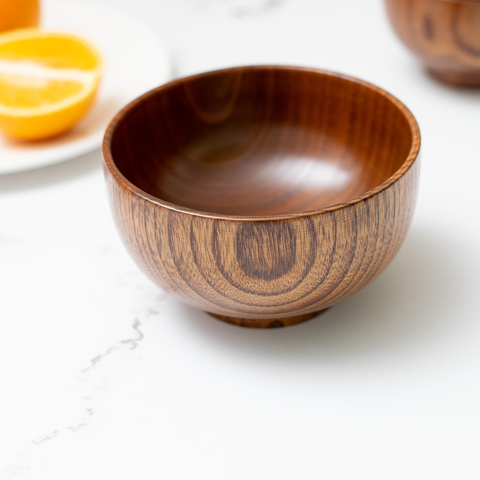 Handmade Wood Bowl, Mug, for Rice, Soup, Dip, Coffee, Tea, Decoration (4PCS Jujube Bowls, M: 4.5'' Dia x 2.6'' High)