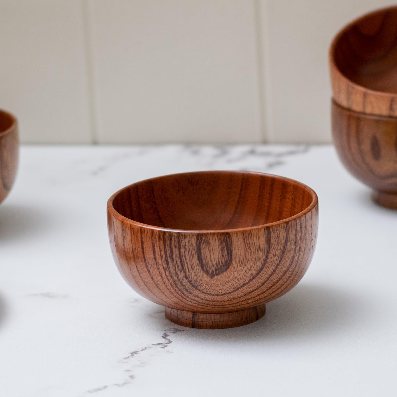 Handmade Wood Bowl, Mug, for Rice, Soup, Dip, Coffee, Tea, Decoration (4PCS Jujube Bowls, M: 4.5'' Dia x 2.6'' High)