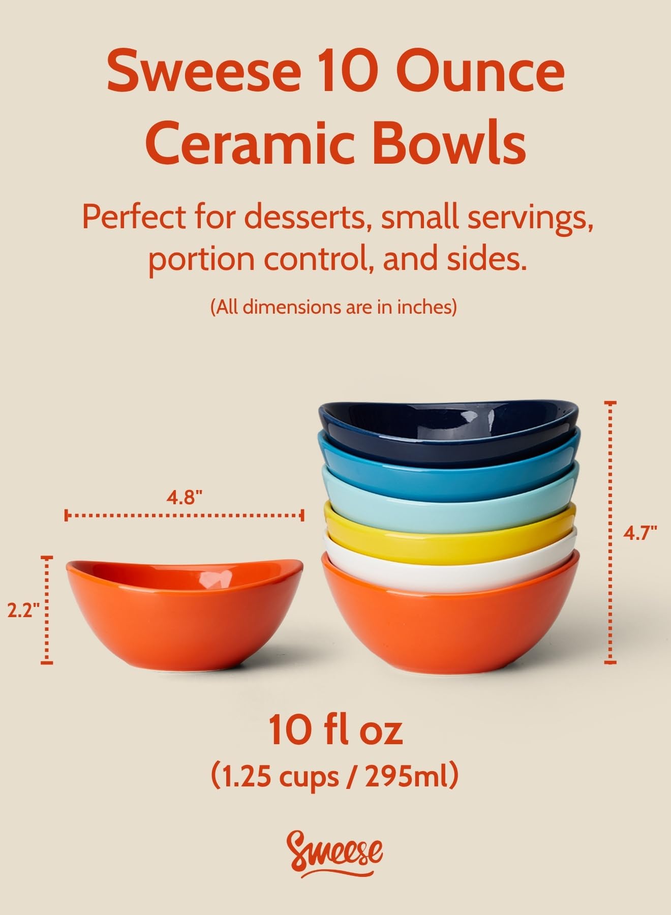 Sweese 4 oz Very Small White Porcelain Bowls - Set of 6 Dipping, Sauce, Salsa & Snack Bowls, Mini Ceramic Bowls for Condiments & Charcuterie