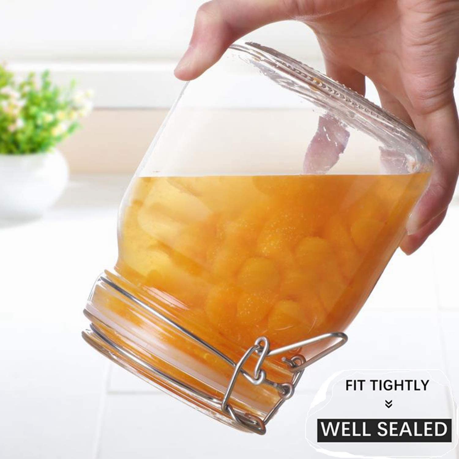 ComSaf Large Glass Jars with Lid 64 oz, Large Mason Jars Set of 3, Glass Canisters with Airtight Lids, Half Gallon Canning Jar with Seal Wire Clip Fastening for Kitchen, Pickle, Flour, Sugar, Cereal