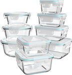 Glass Food Storage Containers with Lids, [18 Piece] Glass Meal Prep Containers, Containers for Food Storage with Lids, BPA Free & Leak Proof (9 Lid & 9 Container)