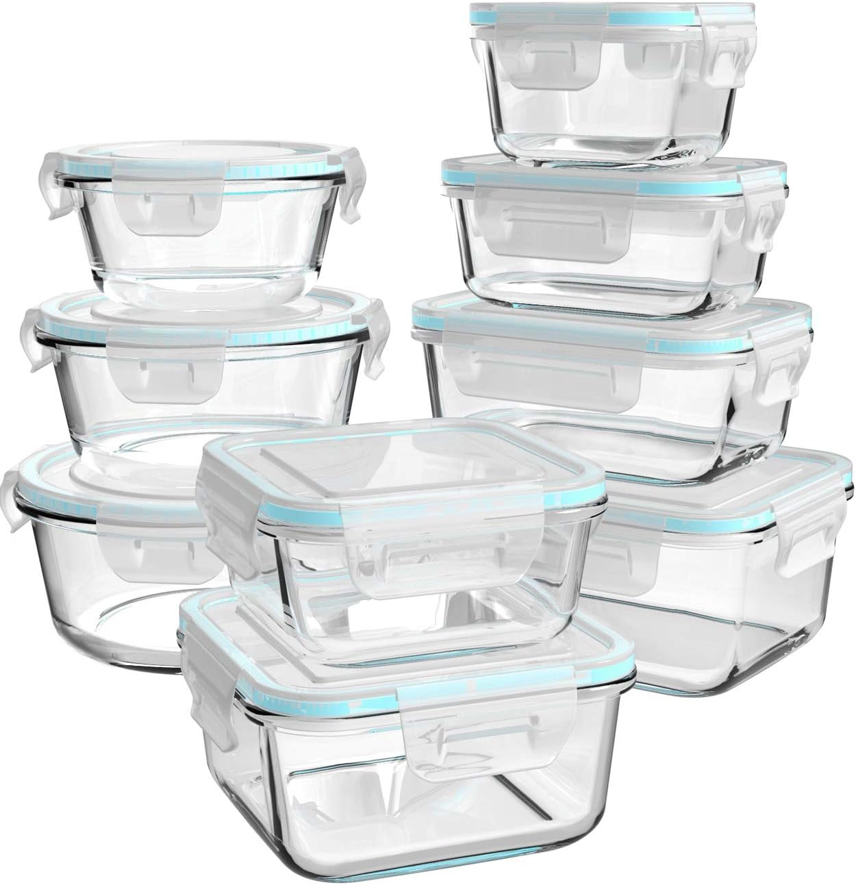 Glass Food Storage Containers with Lids, [18 Piece] Glass Meal Prep Containers, Containers for Food Storage with Lids, BPA Free & Leak Proof (9 Lid & 9 Container)