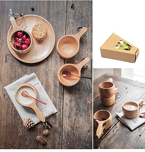 Handmade Wood Bowl, Mug, for Rice, Soup, Dip, Coffee, Tea, Decoration (4PCS Jujube Bowls, M: 4.5'' Dia x 2.6'' High)