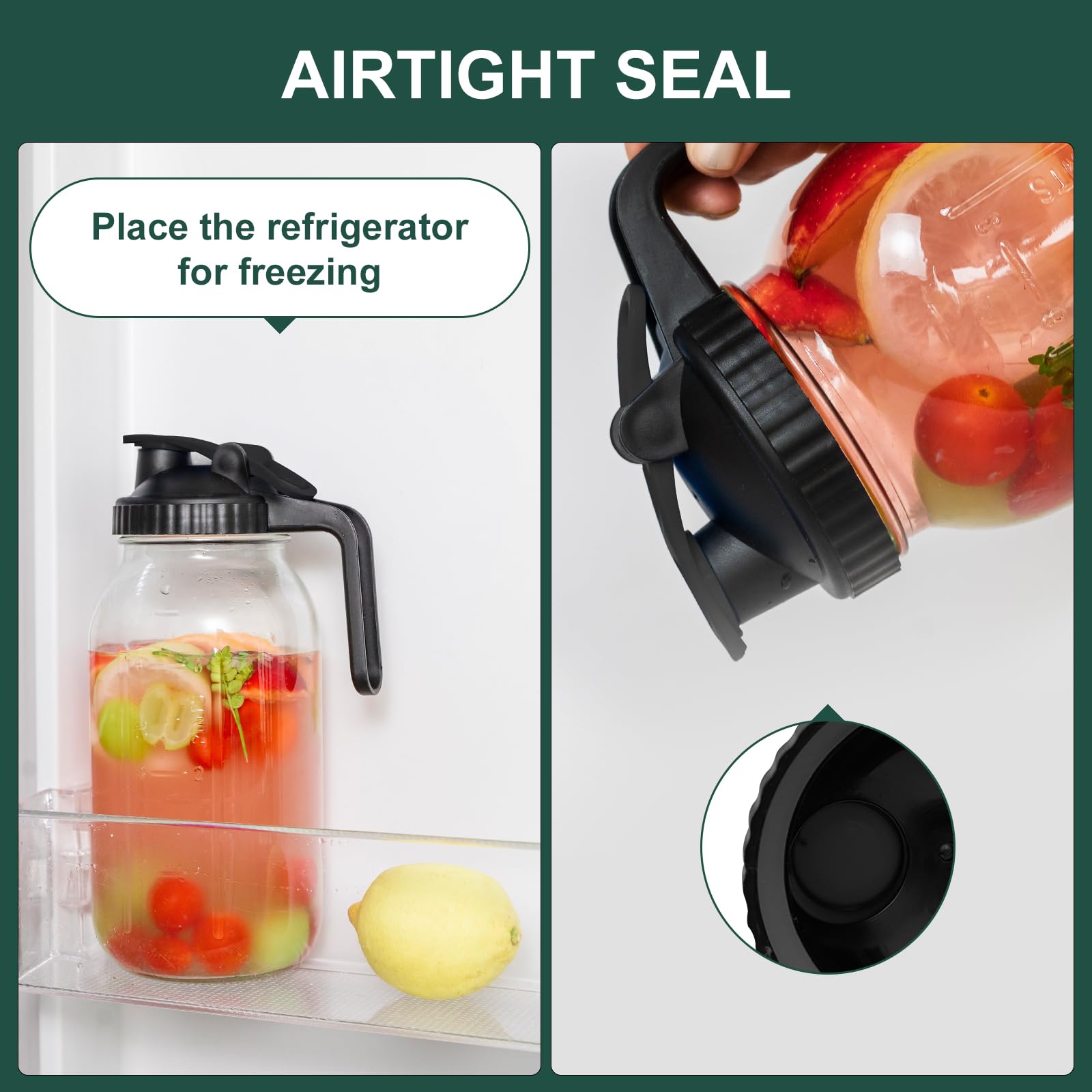 Set of 2 Glass Pitcher with Lid,2 Quart (64 oz / 1.9 Liter) Leak Proof,Glass Water Jugs, BPA-Free,Microwave & Dishwasher Safe Pitcher,Sun & Iced Tea, Sangria,Cold Brew Coffee & More